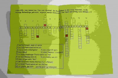 Der heiße Tipp meiner Wichteline war besonders toll. Ich hoffe, man kann es lesen. Es war ein Kreuzworträtsel, anhand der Lösung ich dann die Wichteline wußte